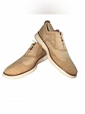 Cole Haan 2.ZEROGRAND Stitchlite Wingtip Oxford Men's Size 9.5 Tan Beige Knit